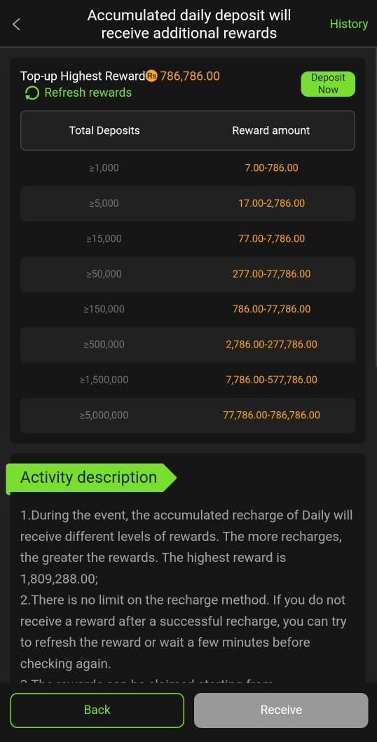 RS786 Game Accumulated Daily Deposit Bonus