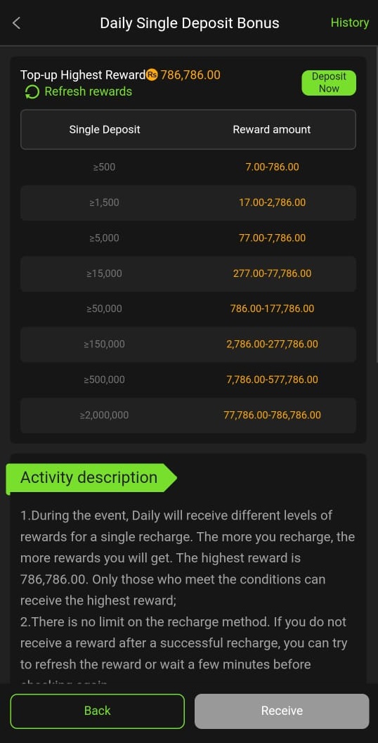 RS786 Game Daily Single Deposit Bonus