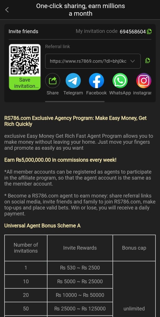 RS786 Game Earn Money by Sharing Links